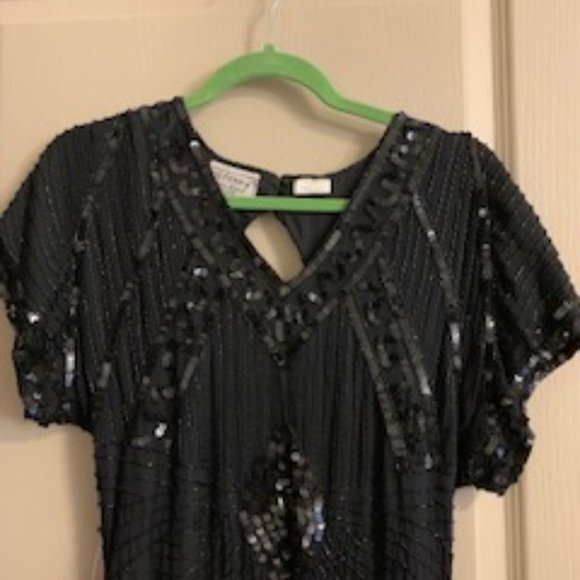Stenay Beaded Vintage Black Silk Dress Size 8 V-Neck Back Zip NWT - Picture 8 of 9